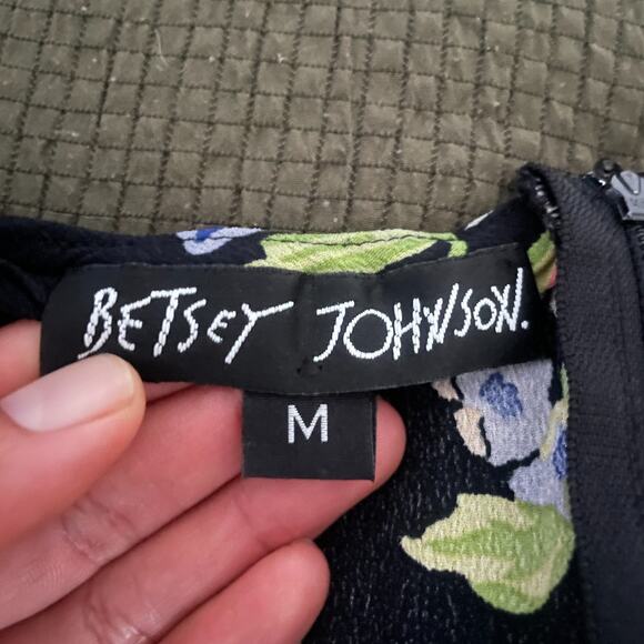 Vintage Betsey Johnson Size Medium Y2K 1990's Floral Mini Dress Black V Neck - Picture 6 of 10